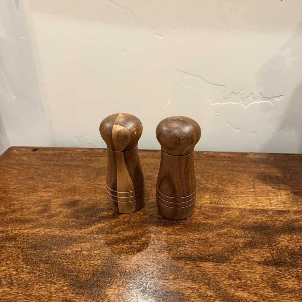 Acacia Turned Wood Salt‎ Shaker & Pepper Shaker Set 2 Piece Handmade
